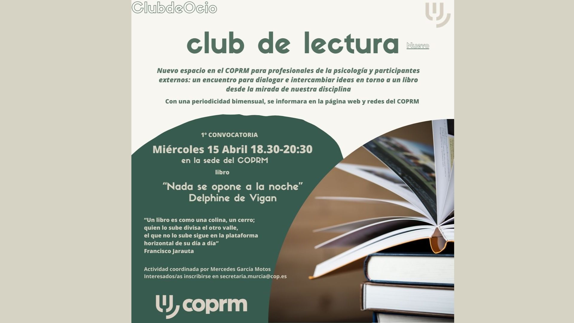 El COPRM inaugura una nueva sección dentro de nuestro Club de Ocio ¡Nace el Club de Lectura!