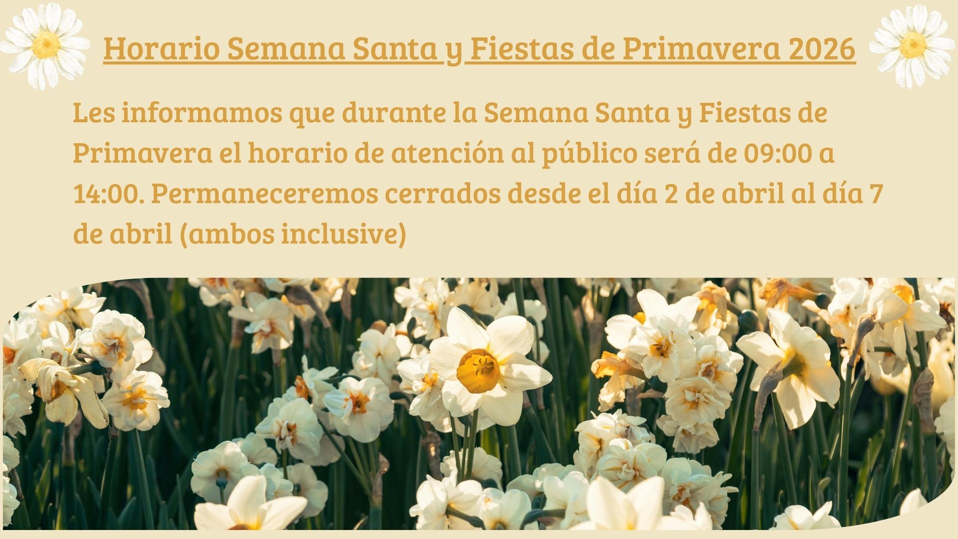 Horario Semana Santa y Fiestas de Primavera 2026