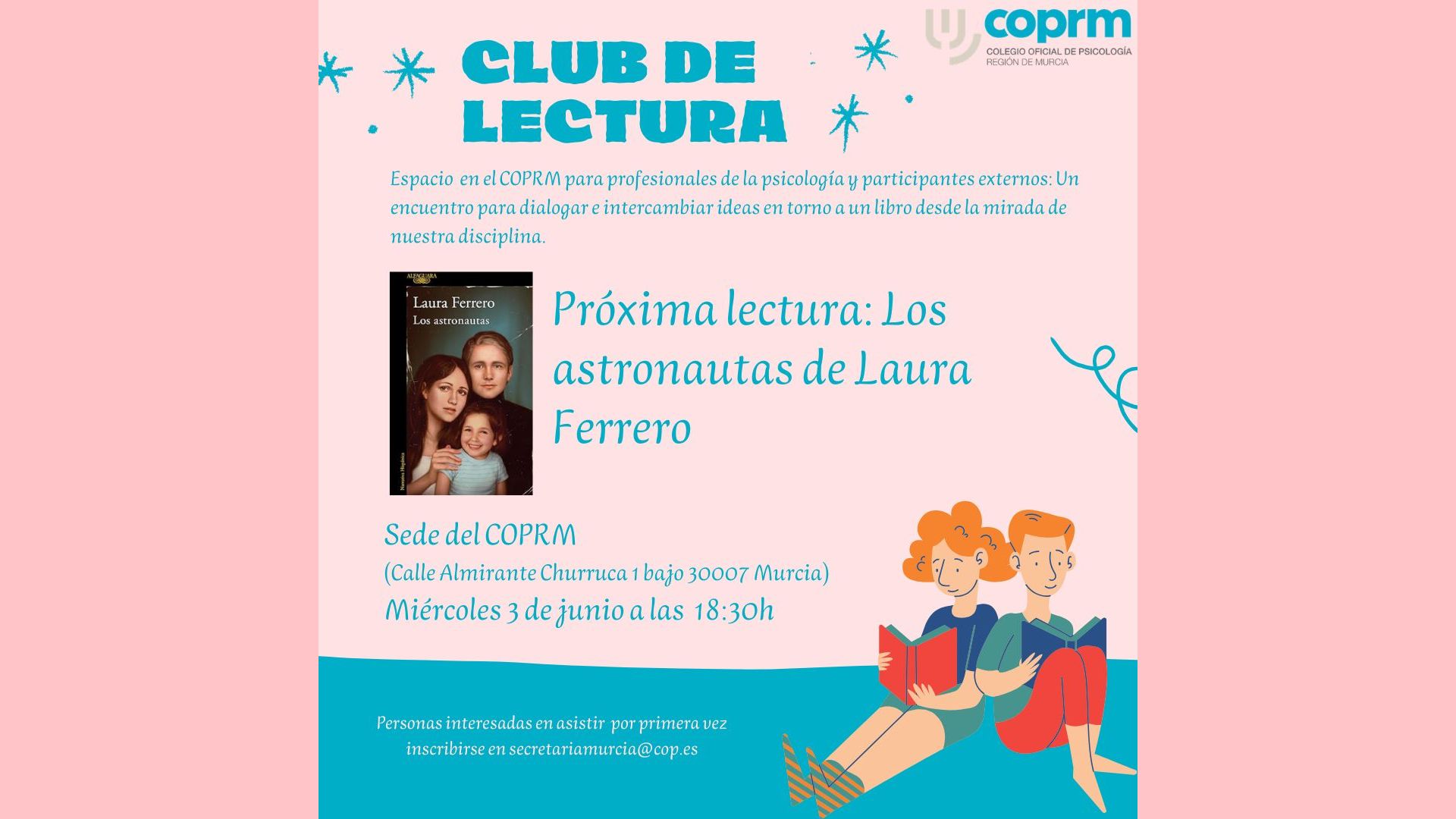 Club de Lectura. Próximo encuentro el día 03 de junio a las 18:30h en la sede del COPRM
