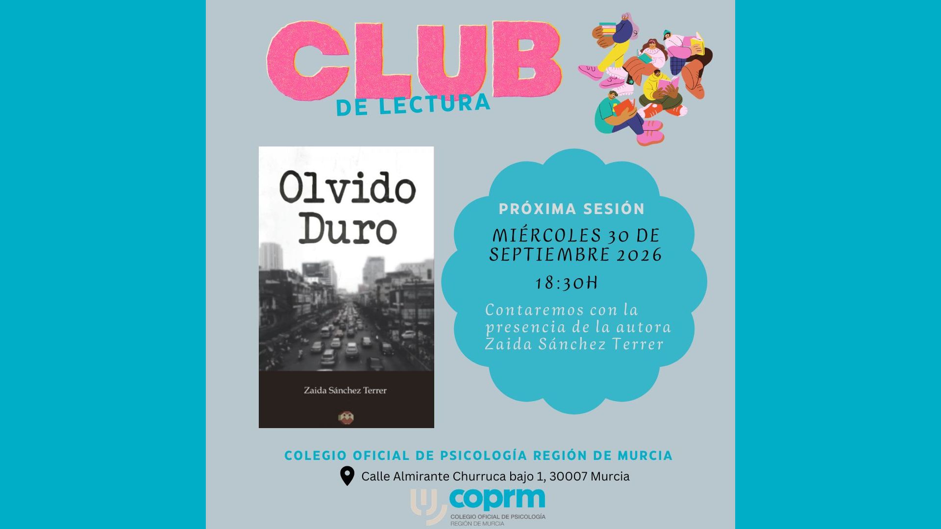 Club de Lectura. Próximo encuentro, miércoles 30 de septiembre a las 18:30 en el COPRM