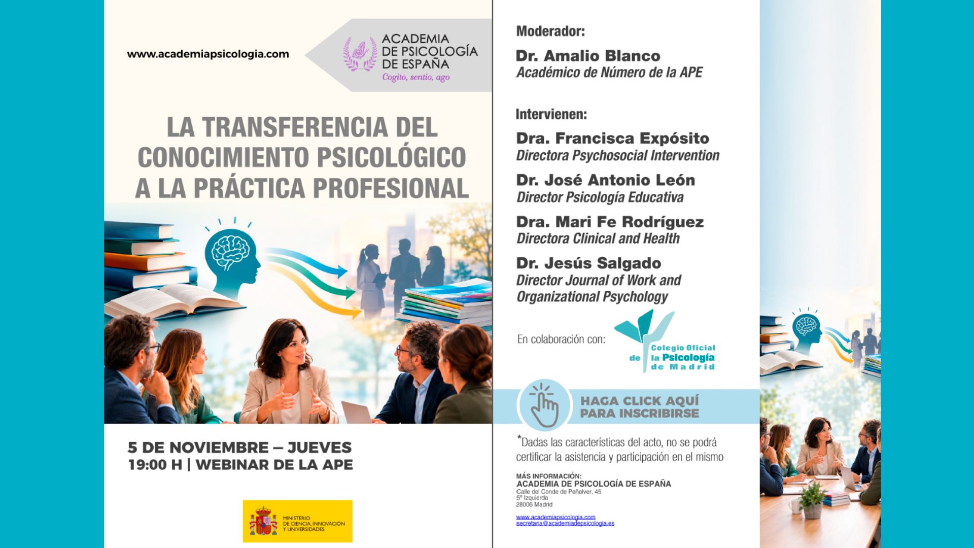 MESA REDONDA -LA TRANSFERENCIA DEL CONOCIMIENTO PSICOLÓGICO A LA PRÁCTICA PROFESIONAL- Vía Zoom 5 de Noviembre de 2026
